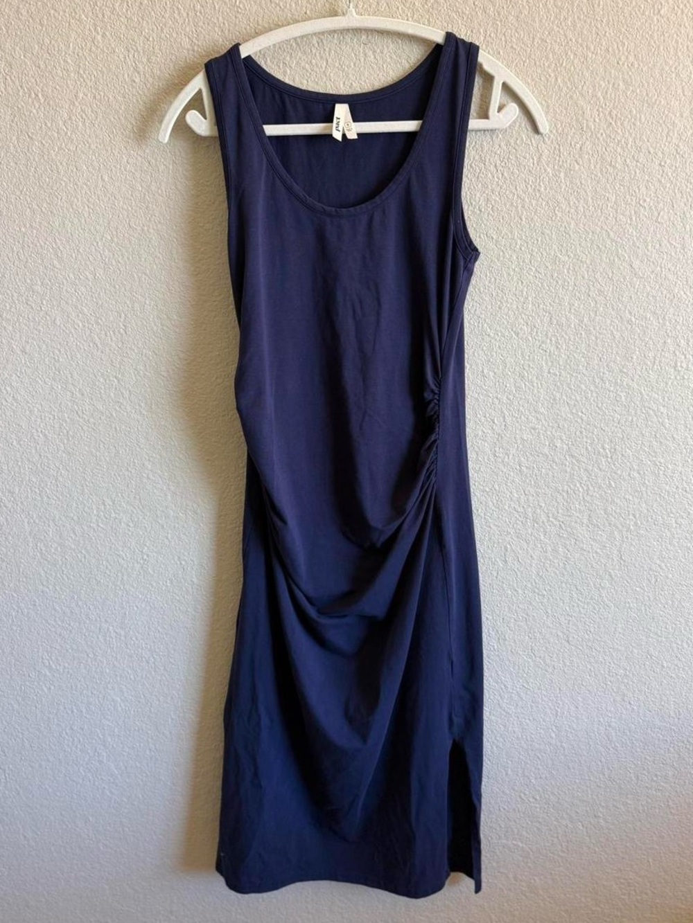 NWOT Pact Navy Sleeveless Ruched Midi Dress Organic Cotton Size Small Summer